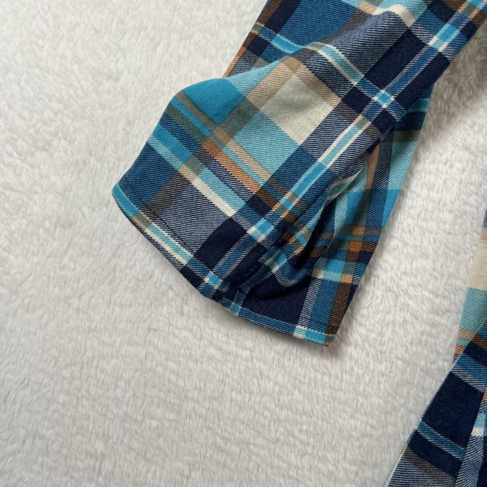 Eden & Olivia Shirt Womens Medium Blue Plaid Button Up Roll Tab Tunic Top - Picture 5 of 10